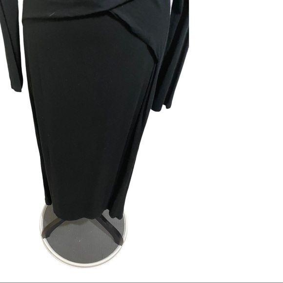 Vince Camuto V neck net style faux wrap dress Black size medium. Midi. - Picture 5 of 11